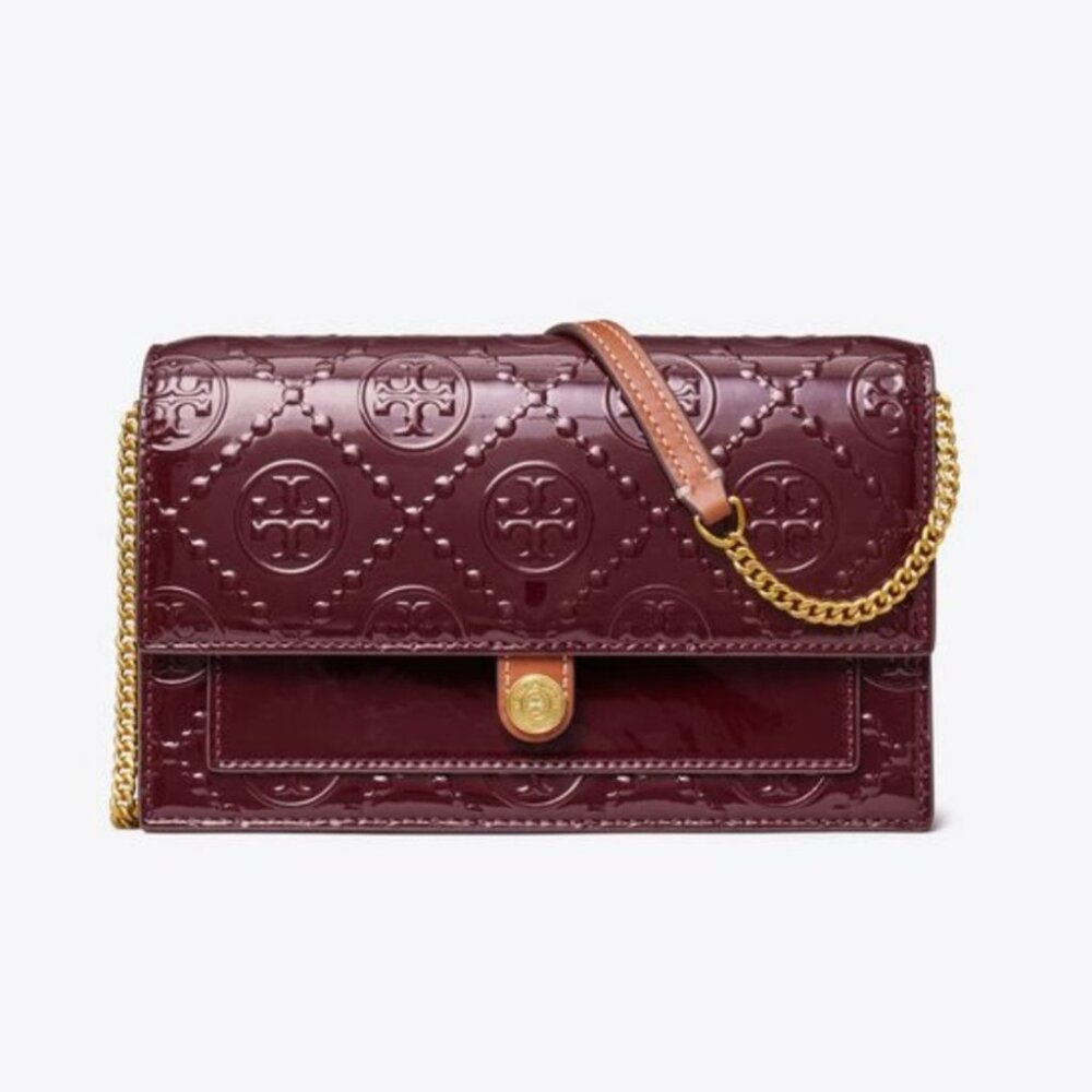 🔥NeW! Tory Burch T MONOGRAM PATENT EMBOSSED CHAIN Crossbody - Picture 2 of 10